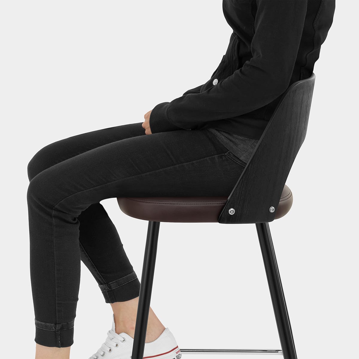 Leo Bar Stool Black Wood & Brown Seat Image