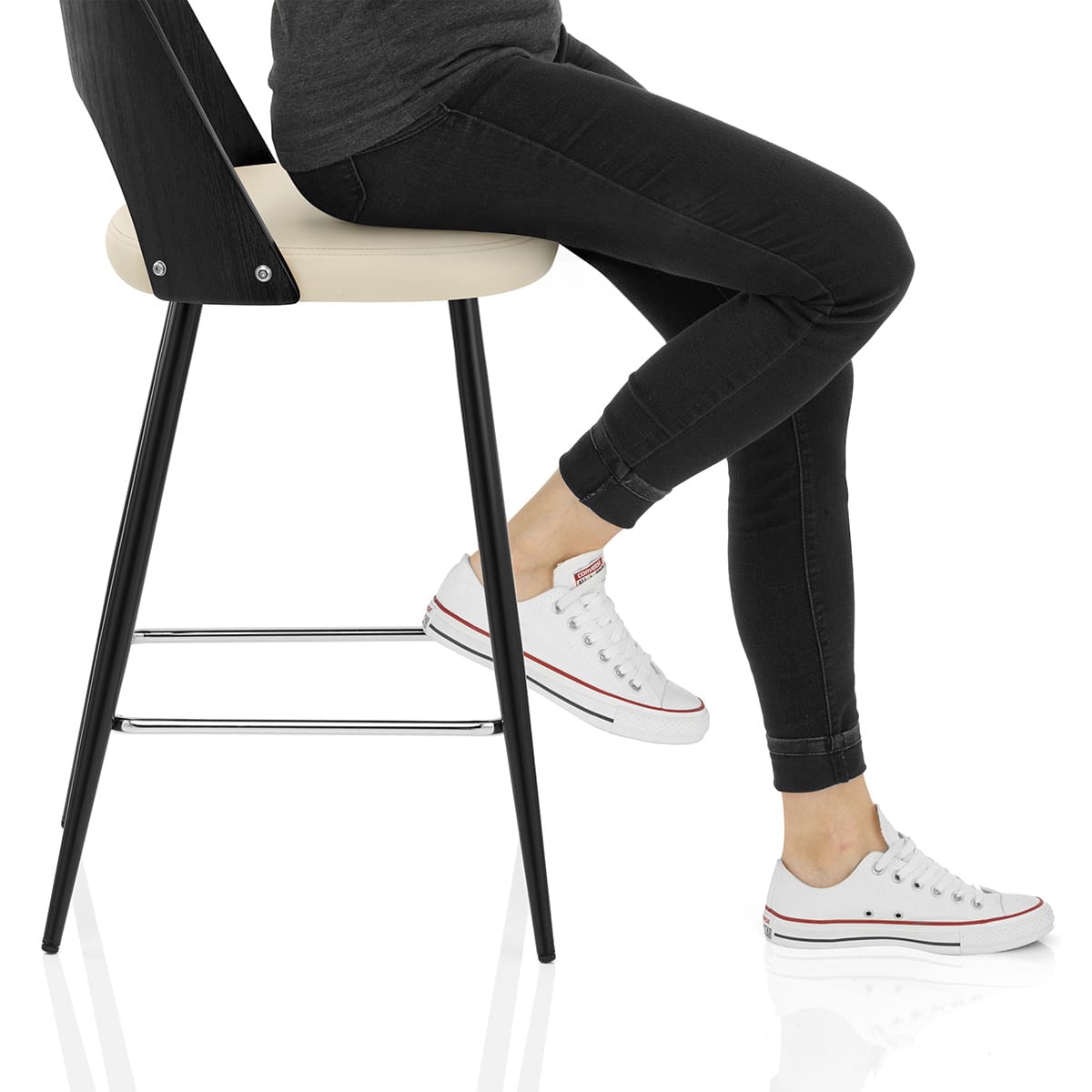 Leo Bar Stool Black Wood & Cream Frame Image