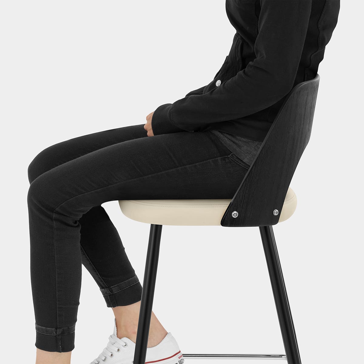 Leo Bar Stool Black Wood & Cream Seat Image