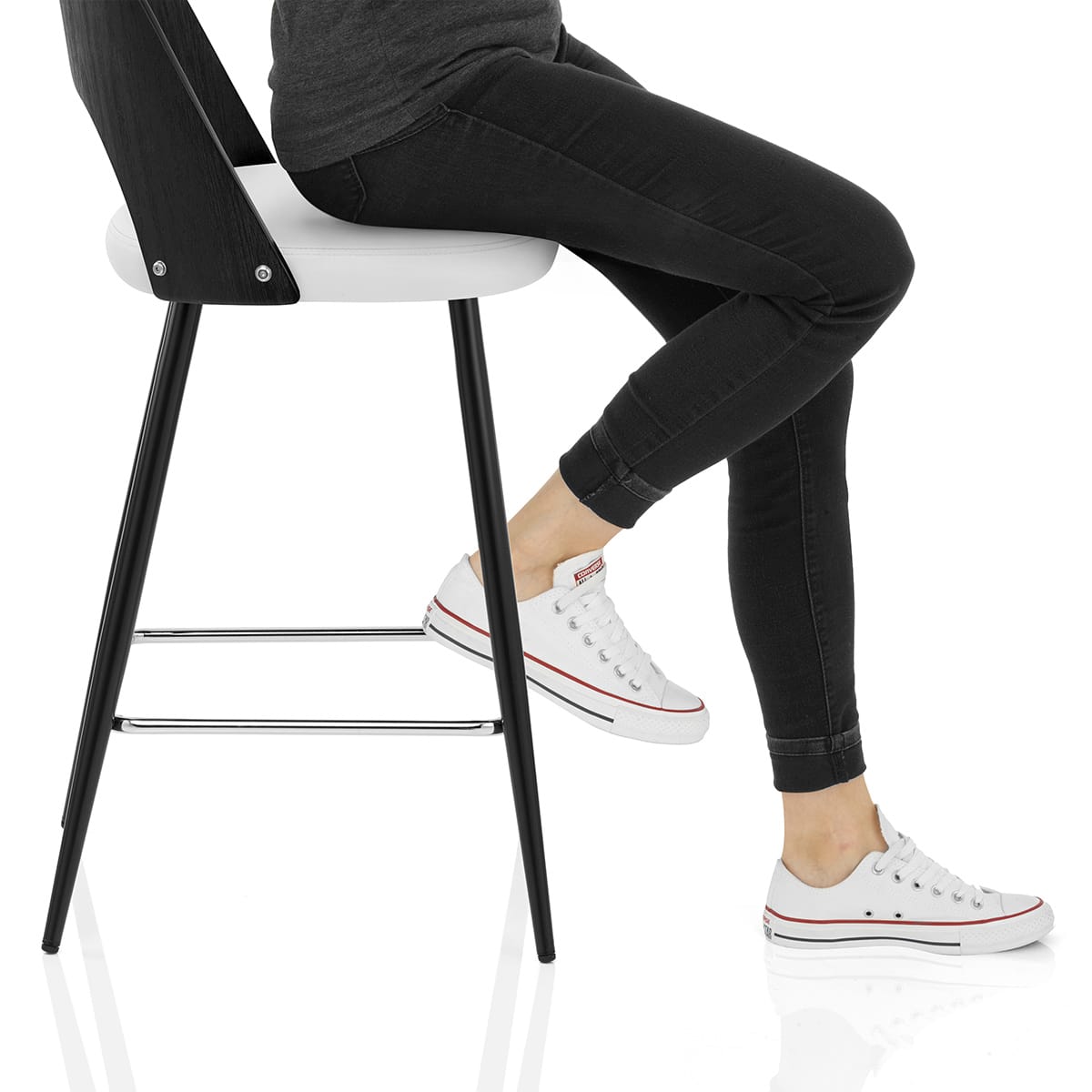 Leo Bar Stool Black Wood & White Frame Image