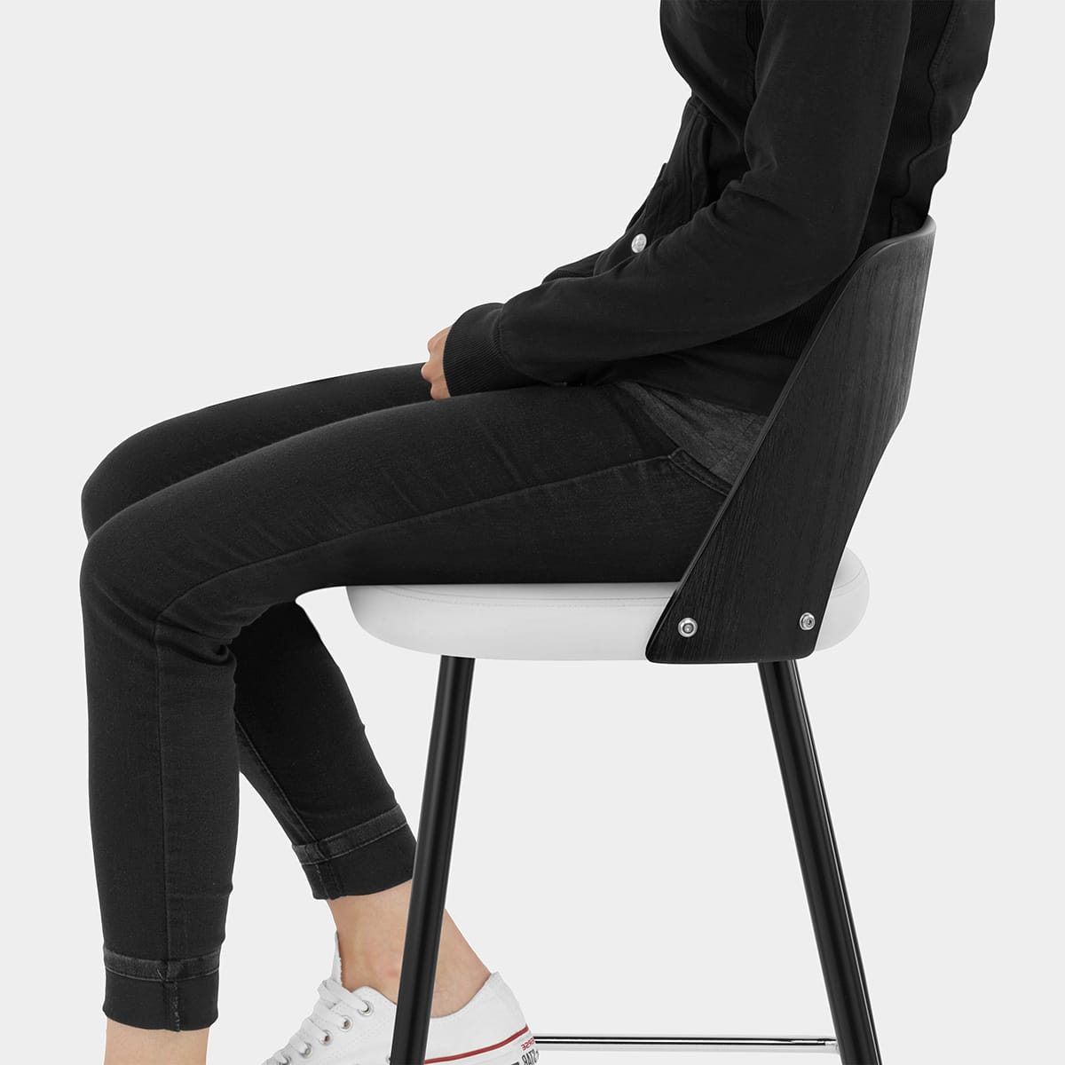 Leo Bar Stool Black Wood & White Seat Image