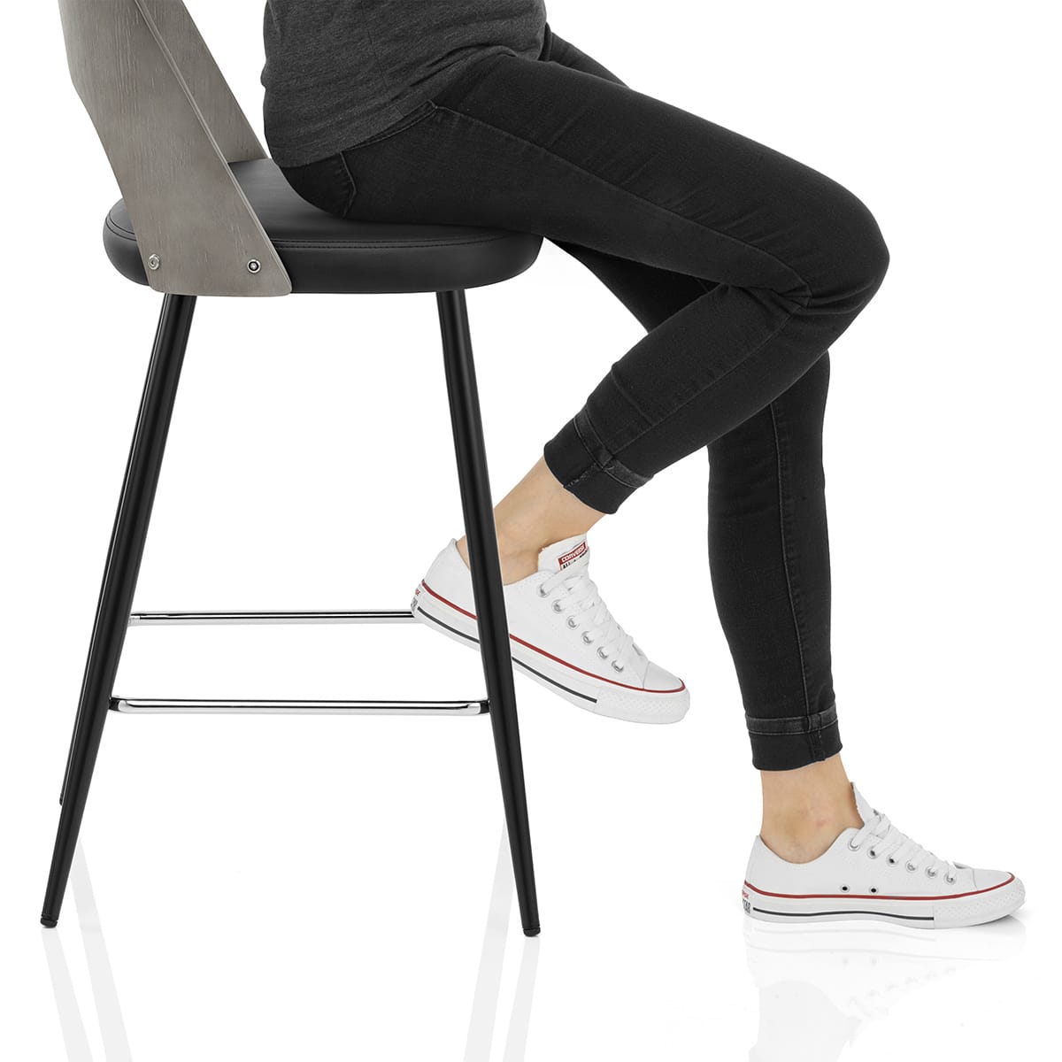 Leo Bar Stool Grey Wood & Black Frame Image