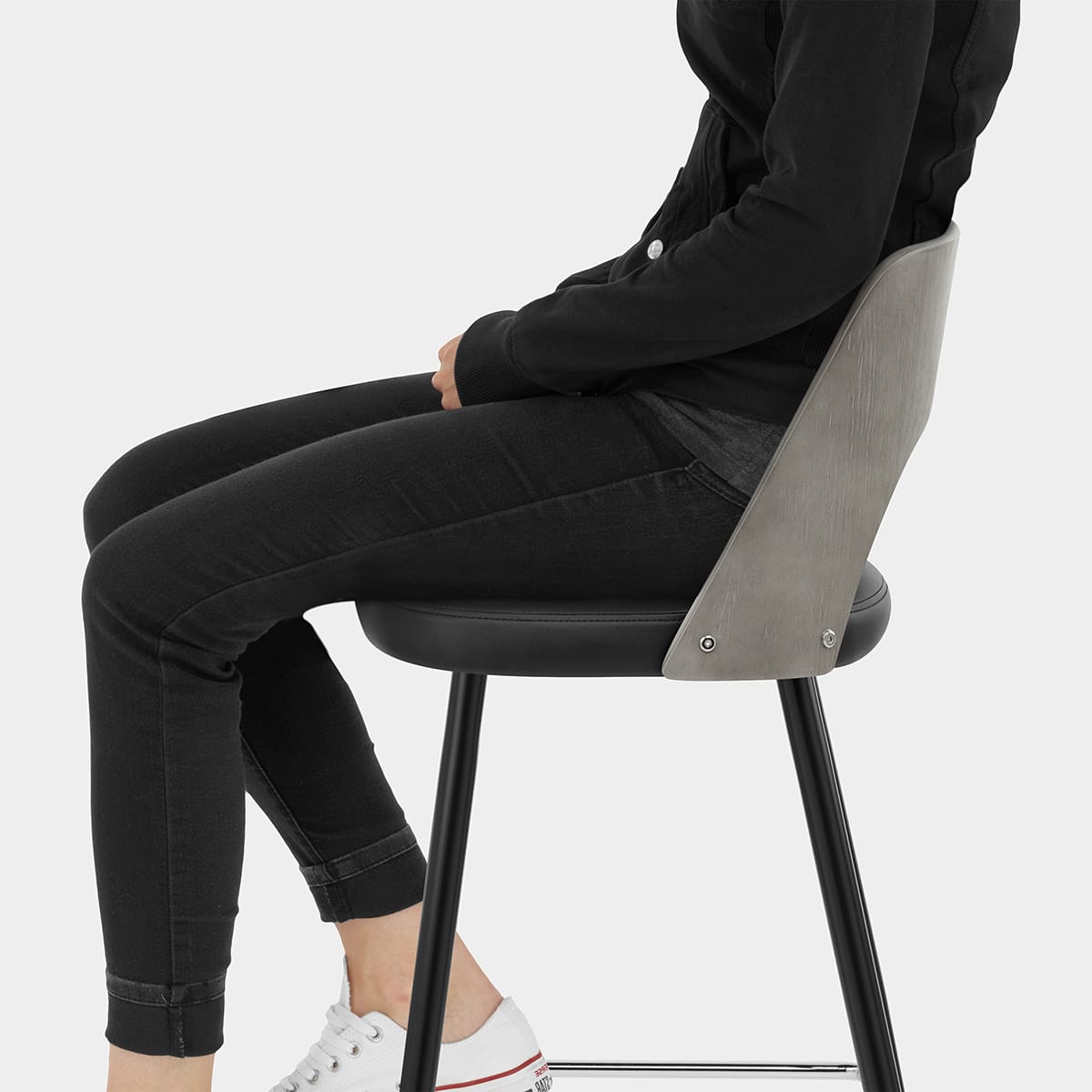 Leo Bar Stool Grey Wood & Black Seat Image