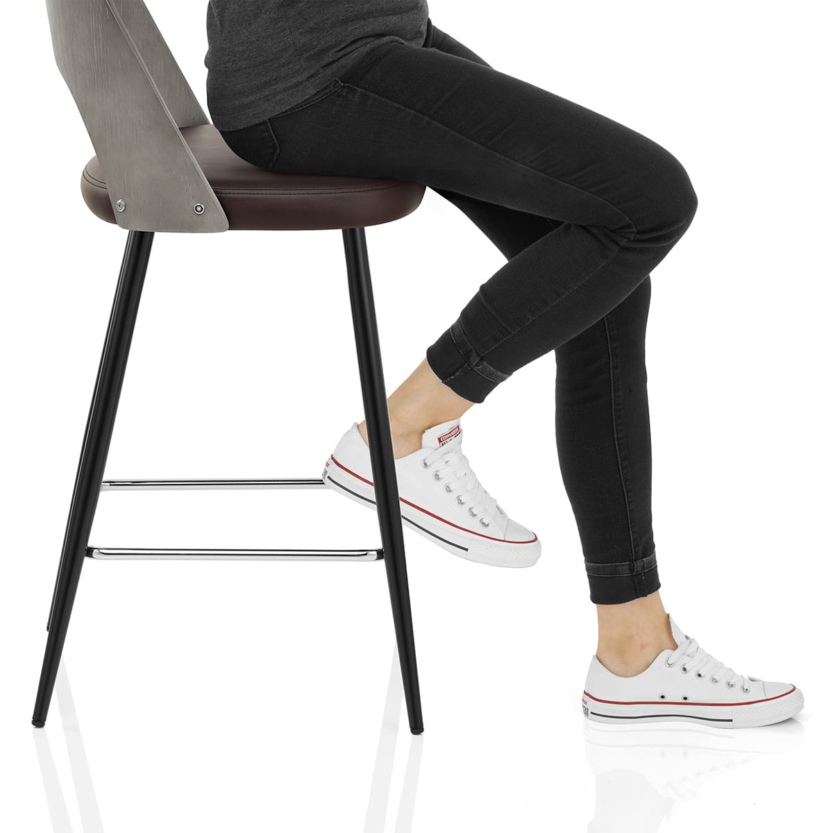 Leo Bar Stool Grey Wood & Brown Frame Image