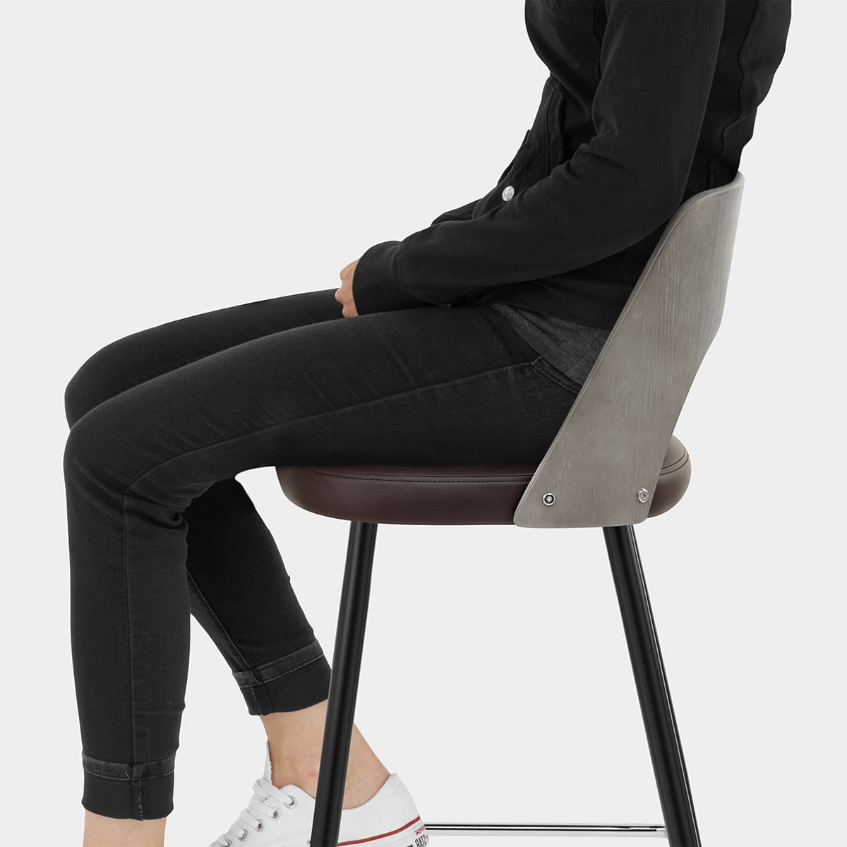 Leo Bar Stool Grey Wood & Brown Seat Image