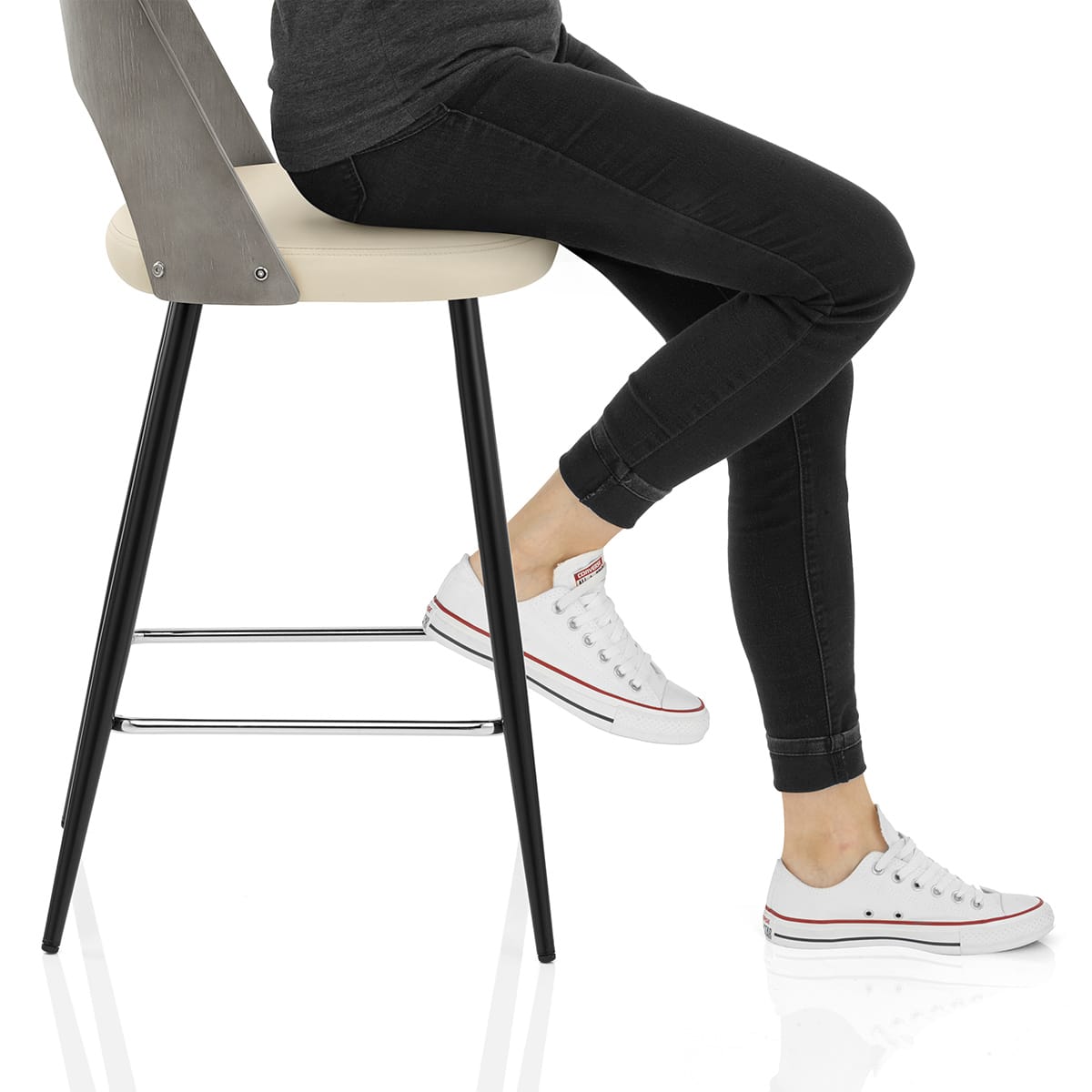 Leo Bar Stool Grey Wood & Cream Frame Image