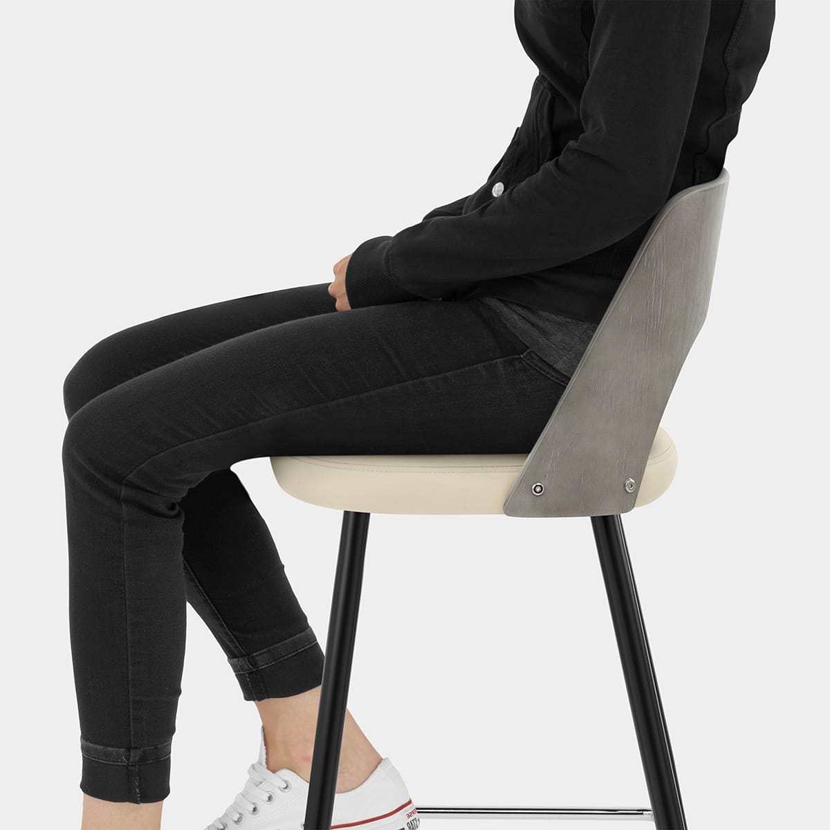 Leo Bar Stool Grey Wood & Cream Seat Image