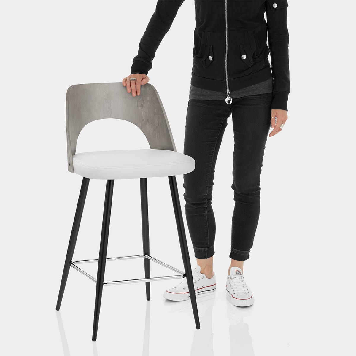 Leo Bar Stool Grey Wood & White Features Image