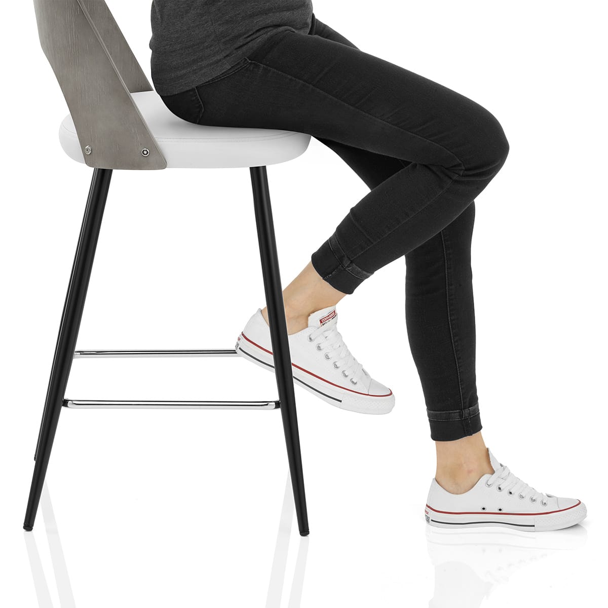 Leo Bar Stool Grey Wood & White Frame Image