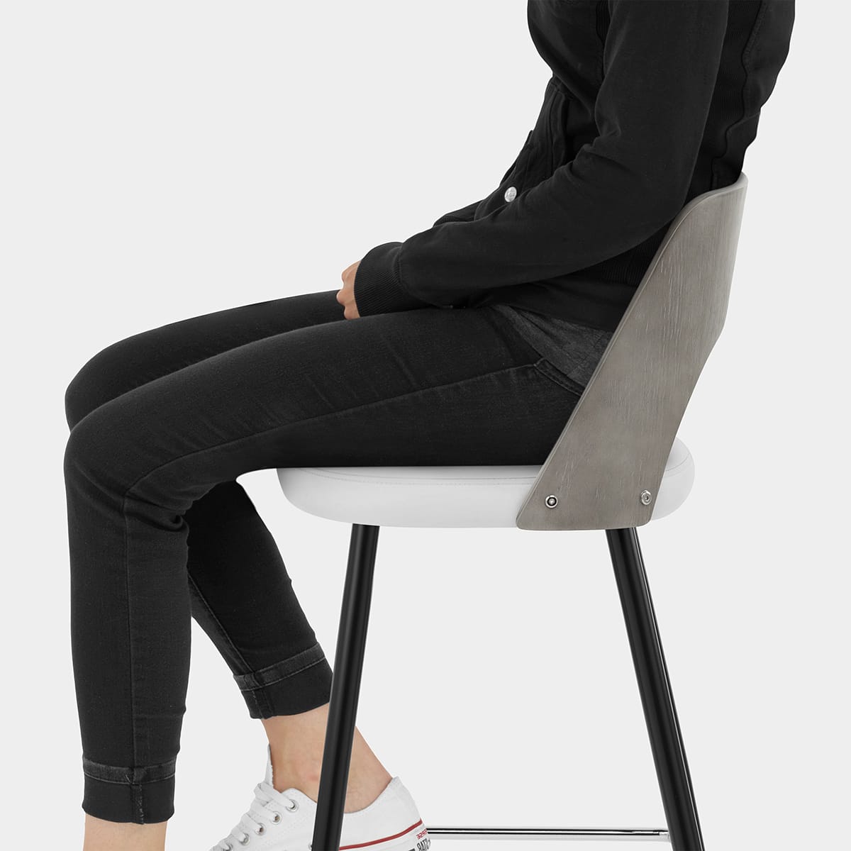 Leo Bar Stool Grey Wood & White Seat Image