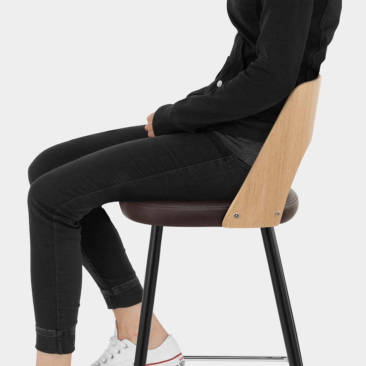 Leo Bar Stool Oak & Brown Seat Image