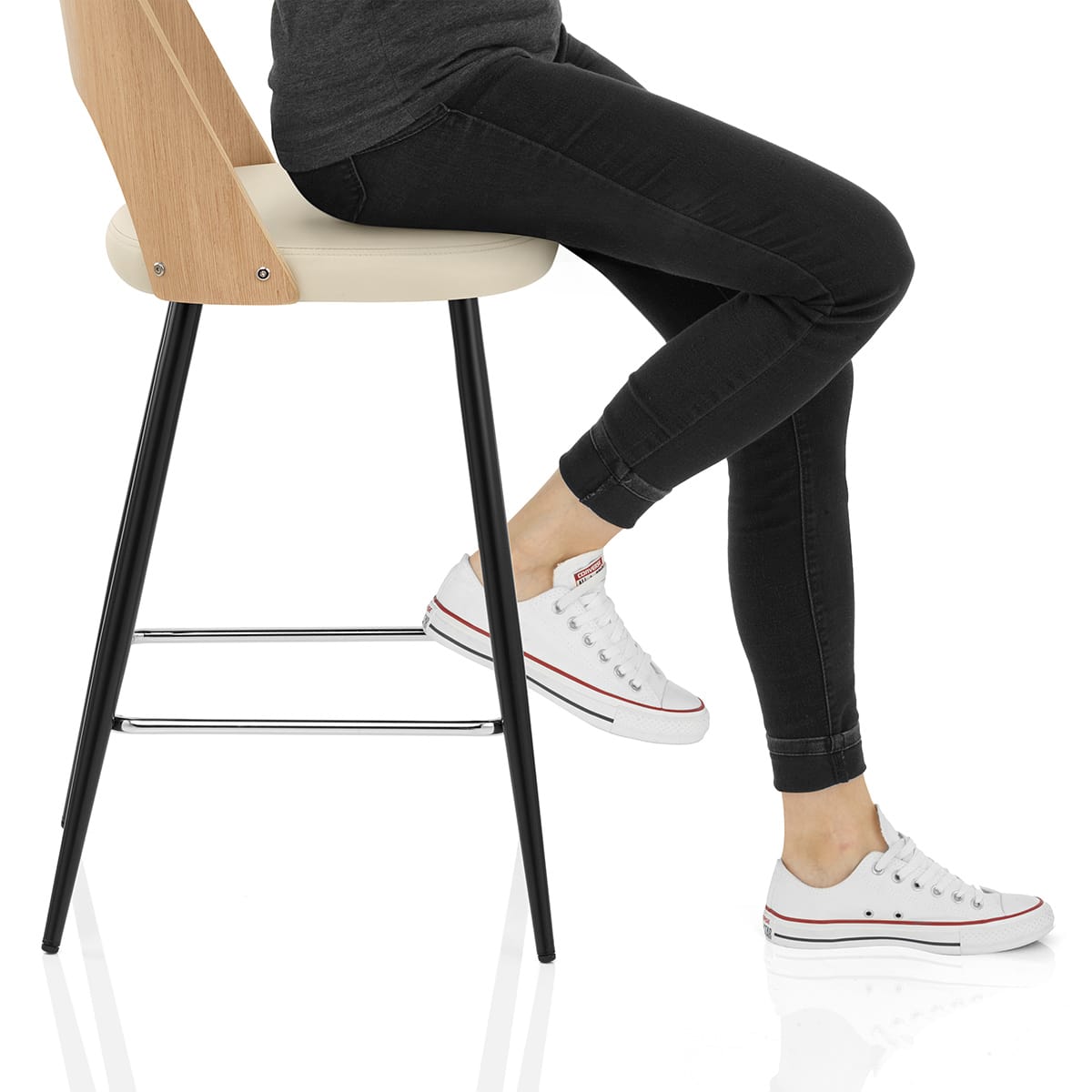 Leo Bar Stool Oak & Cream Frame Image