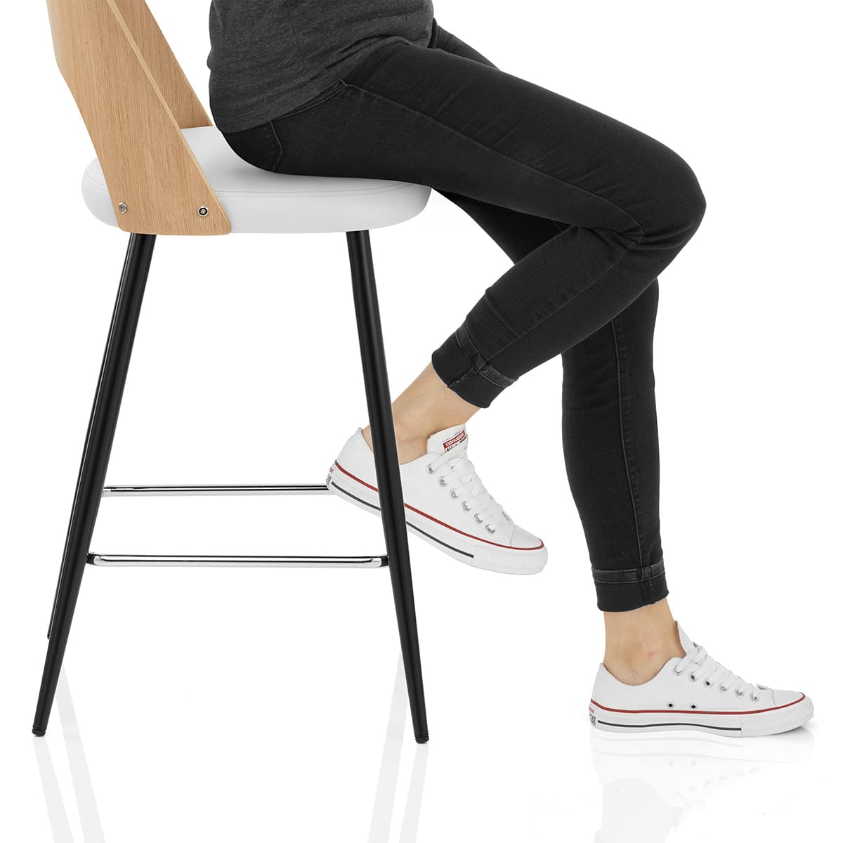 Leo Bar Stool Oak & White Frame Image