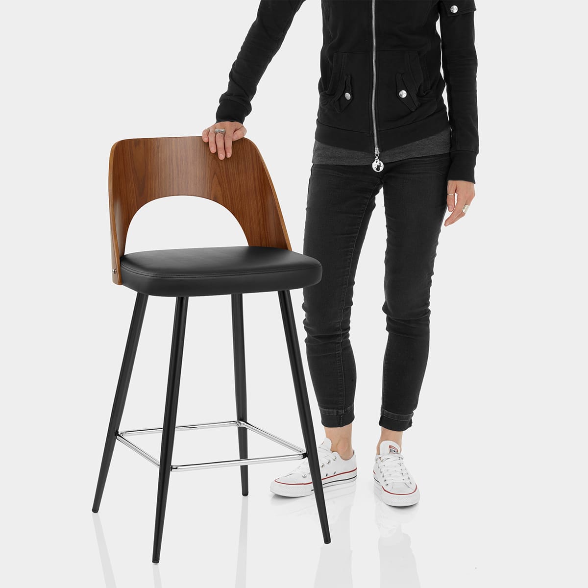 Leo Bar Stool Walnut & Black Features Image