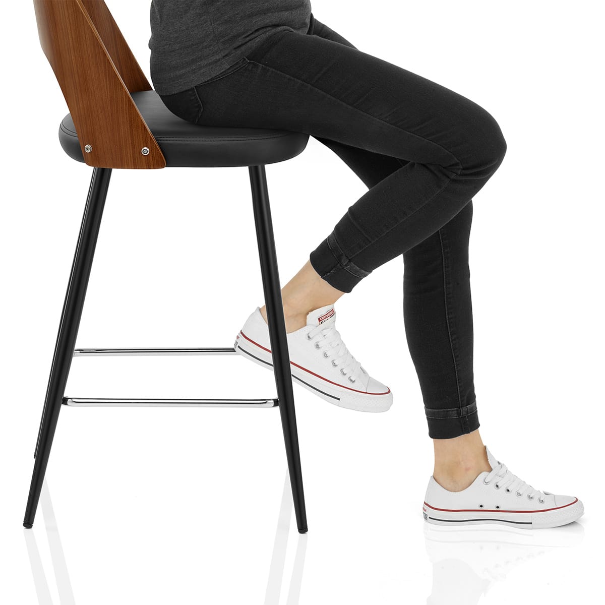 Leo Bar Stool Walnut & Black Frame Image