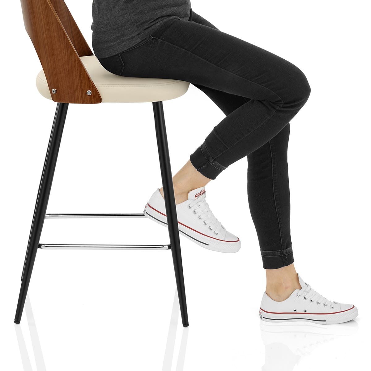 Leo Bar Stool Walnut & Cream Frame Image