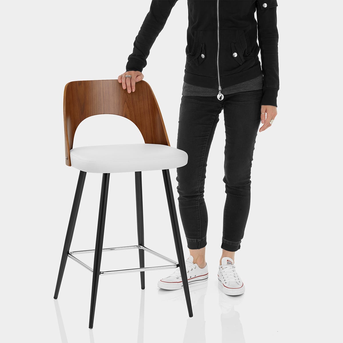 Leo Bar Stool Walnut & White Features Image