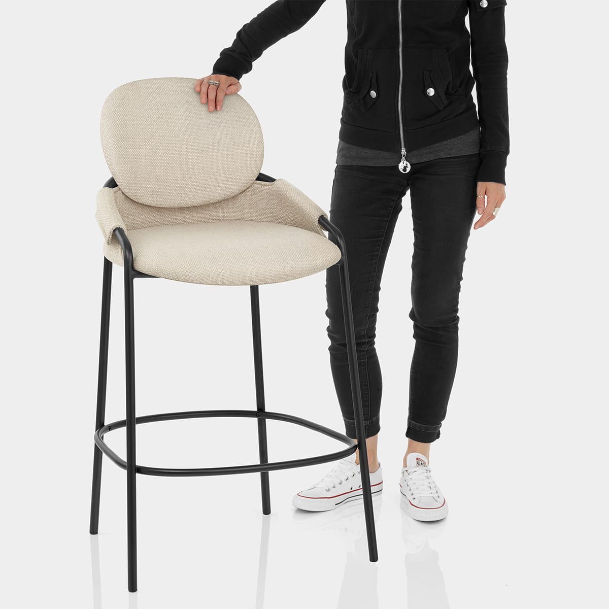 Levante Bar Stool Beige Fabric Features Image