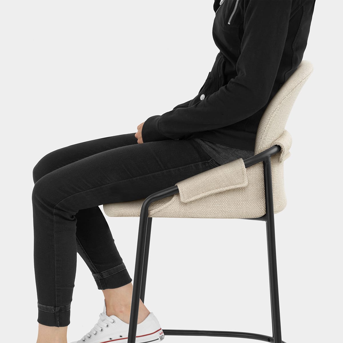 Levante Bar Stool Beige Fabric Seat Image