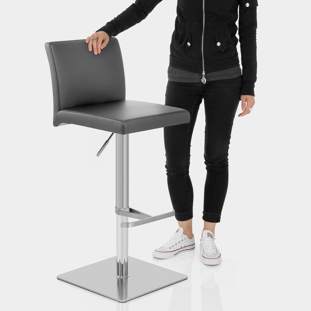 Lexi Brushed Steel Stool Grey Features Image