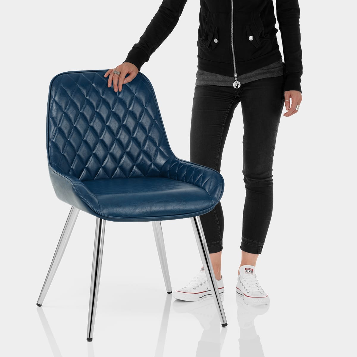 Lincoln Chrome Chair Antique Blue Features Image