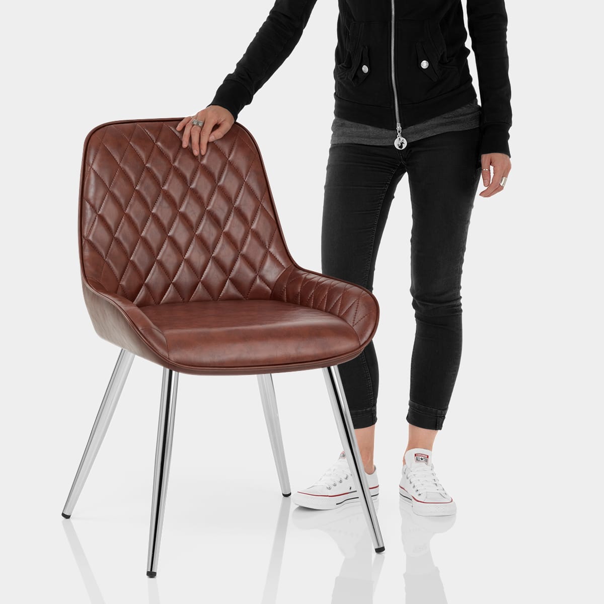 Lincoln Chrome Chair Antique Brown Features Image