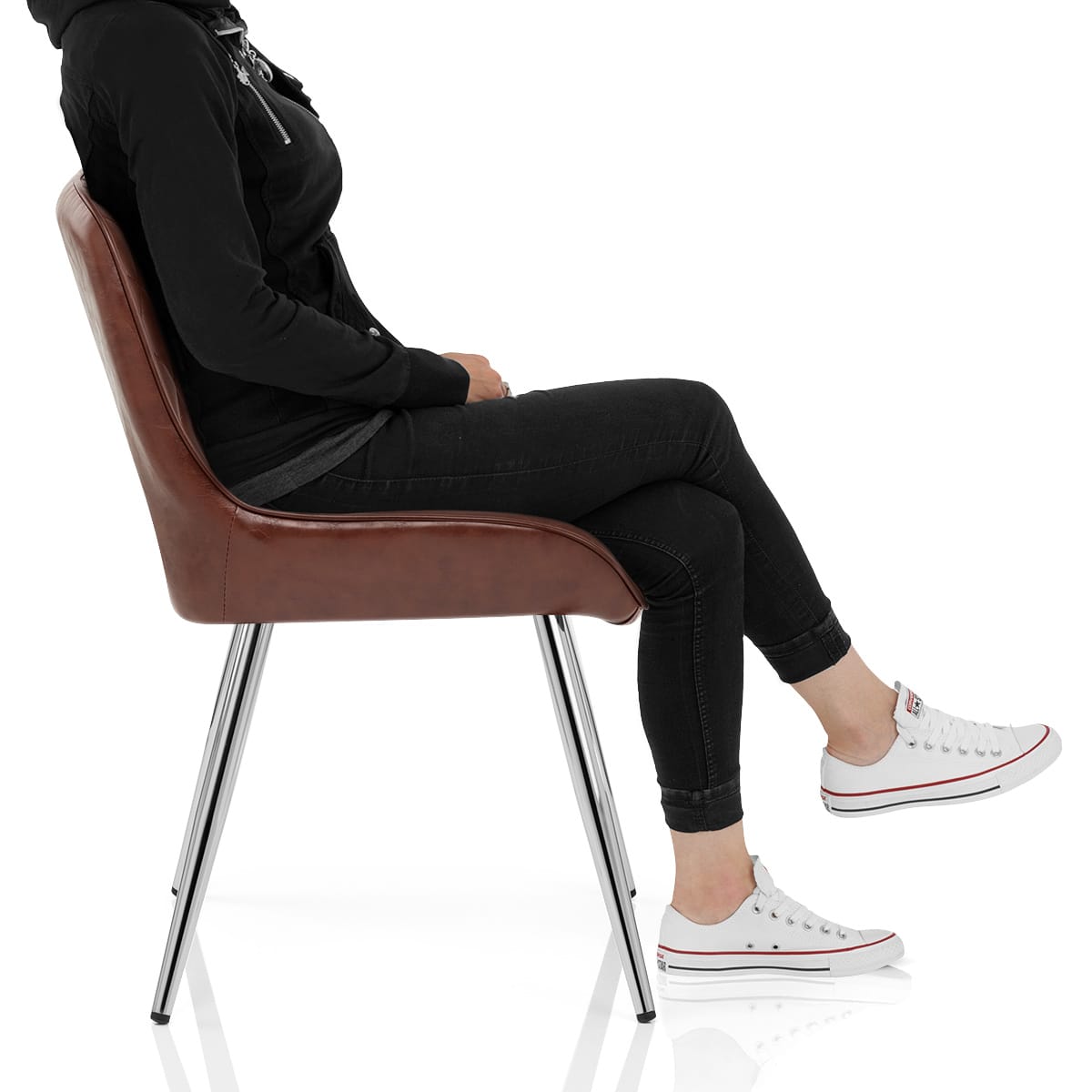 Lincoln Chrome Chair Antique Brown Frame Image