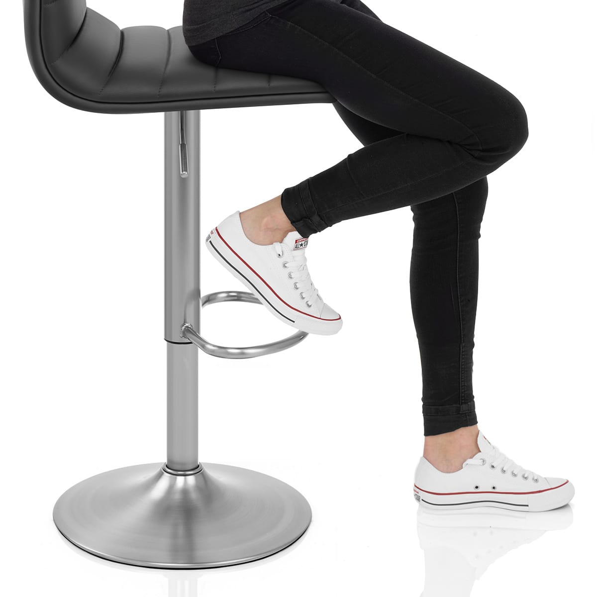 Linear Brushed Steel Bar Stool Black Frame Image