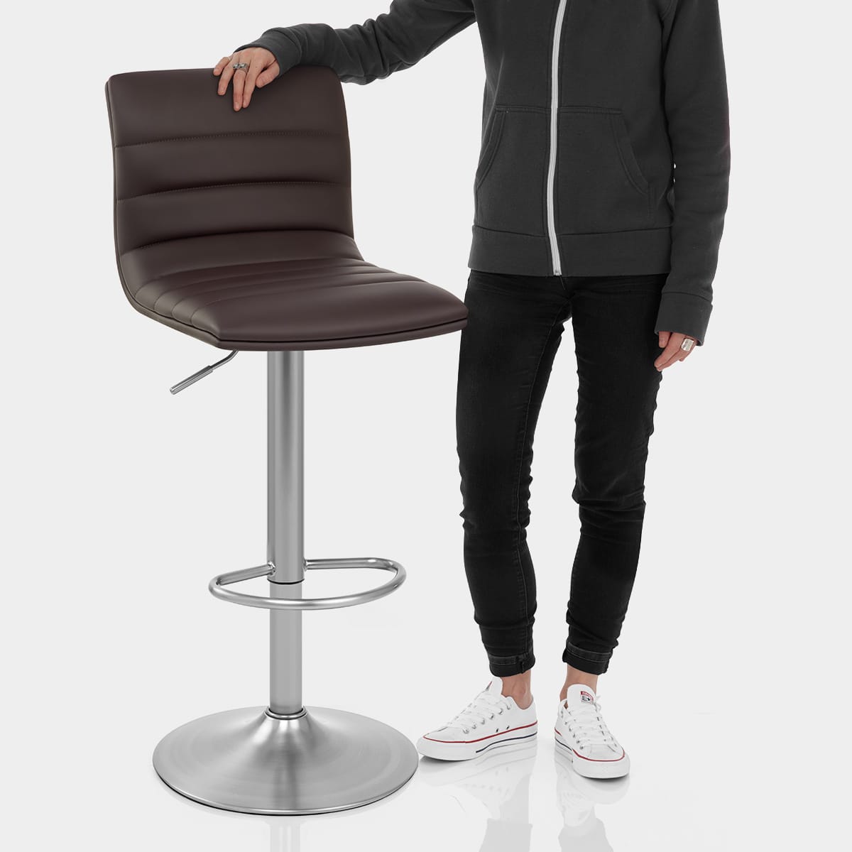 Linear Brushed Steel Bar Stool Brown Features Image