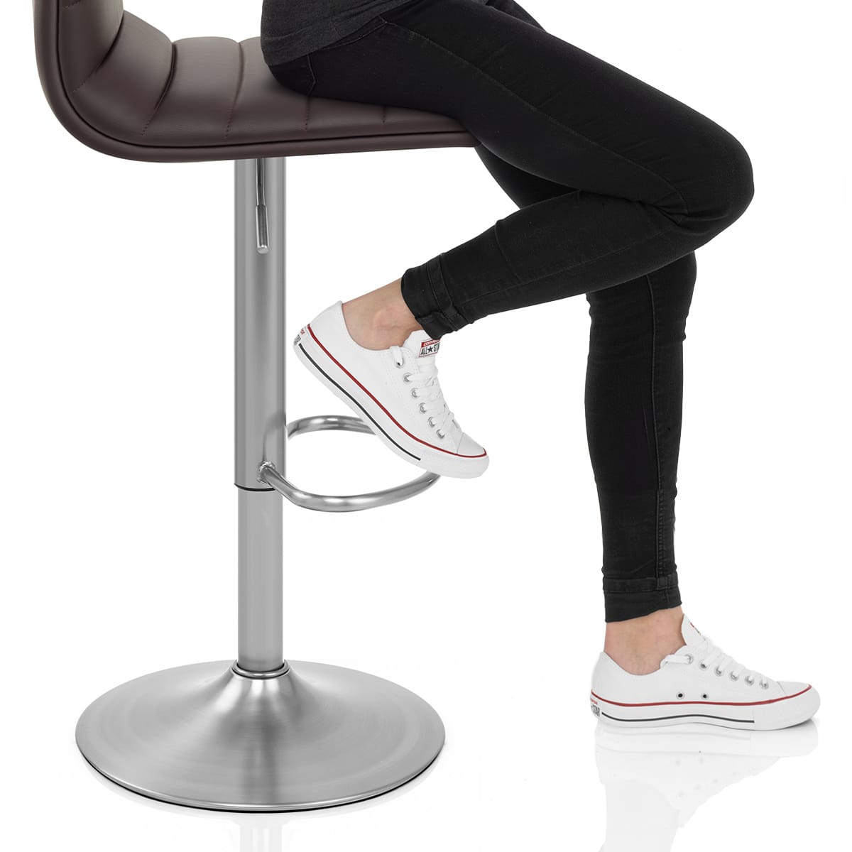 Linear Brushed Steel Bar Stool Brown Frame Image