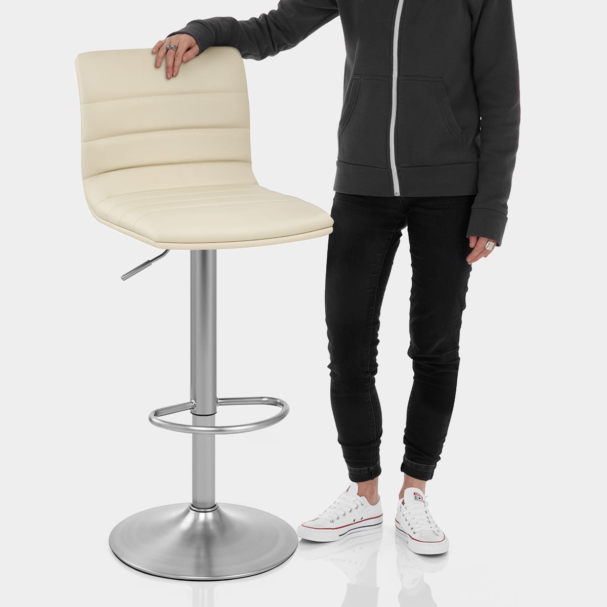 Linear Brushed Steel Bar Stool Cream Features Image