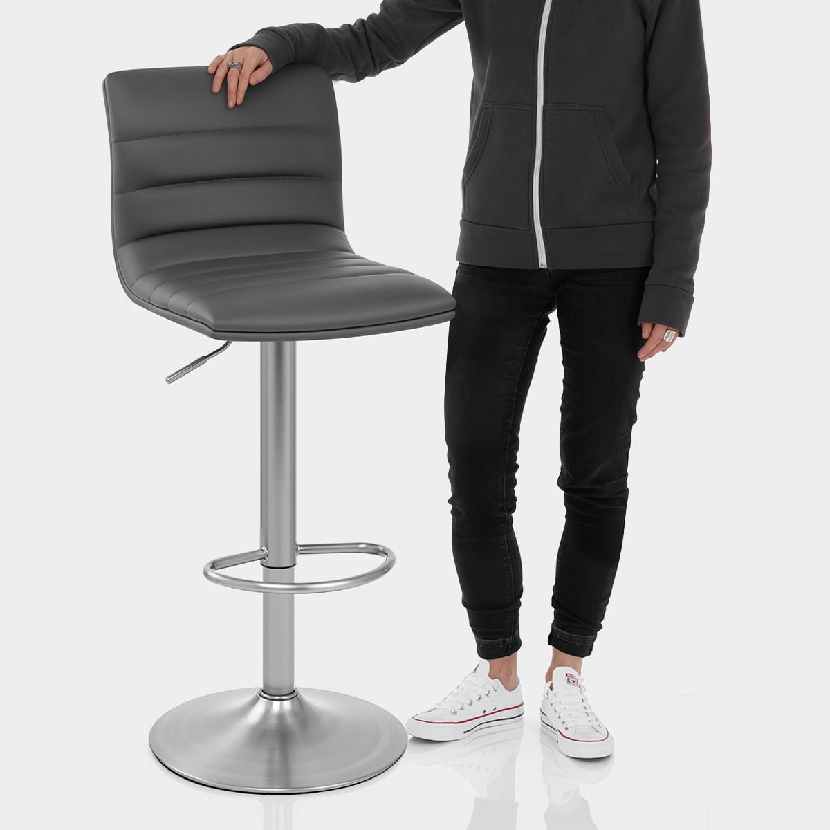 Linear Brushed Steel Bar Stool Grey Features Image