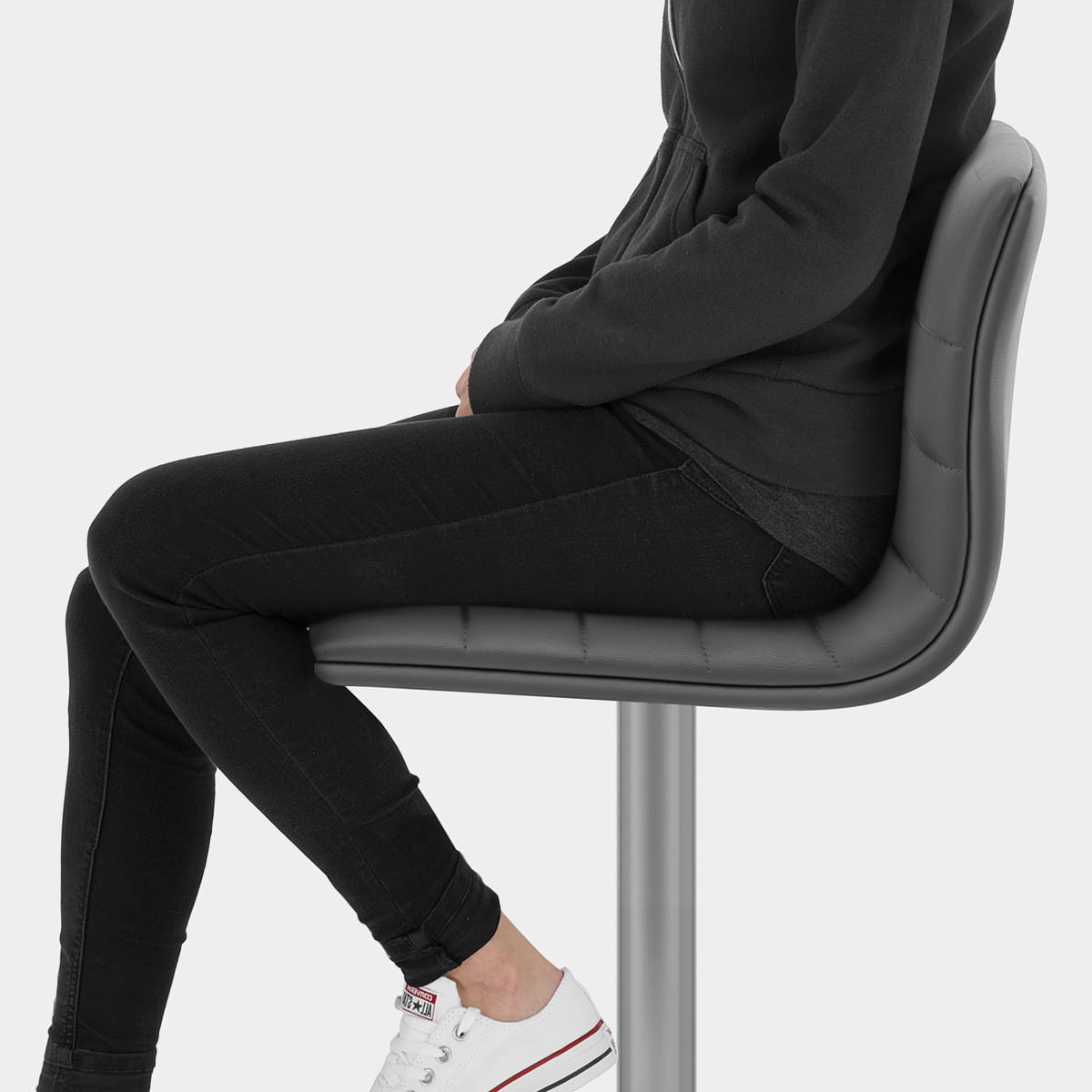 Linear Brushed Steel Bar Stool Grey Seat Image