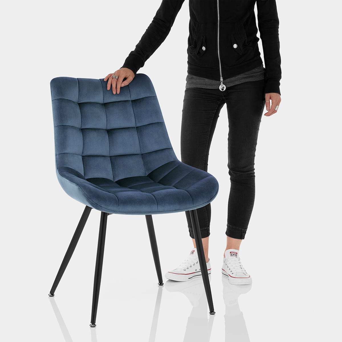 Lisbon Dining Chair Blue Velvet Features Image