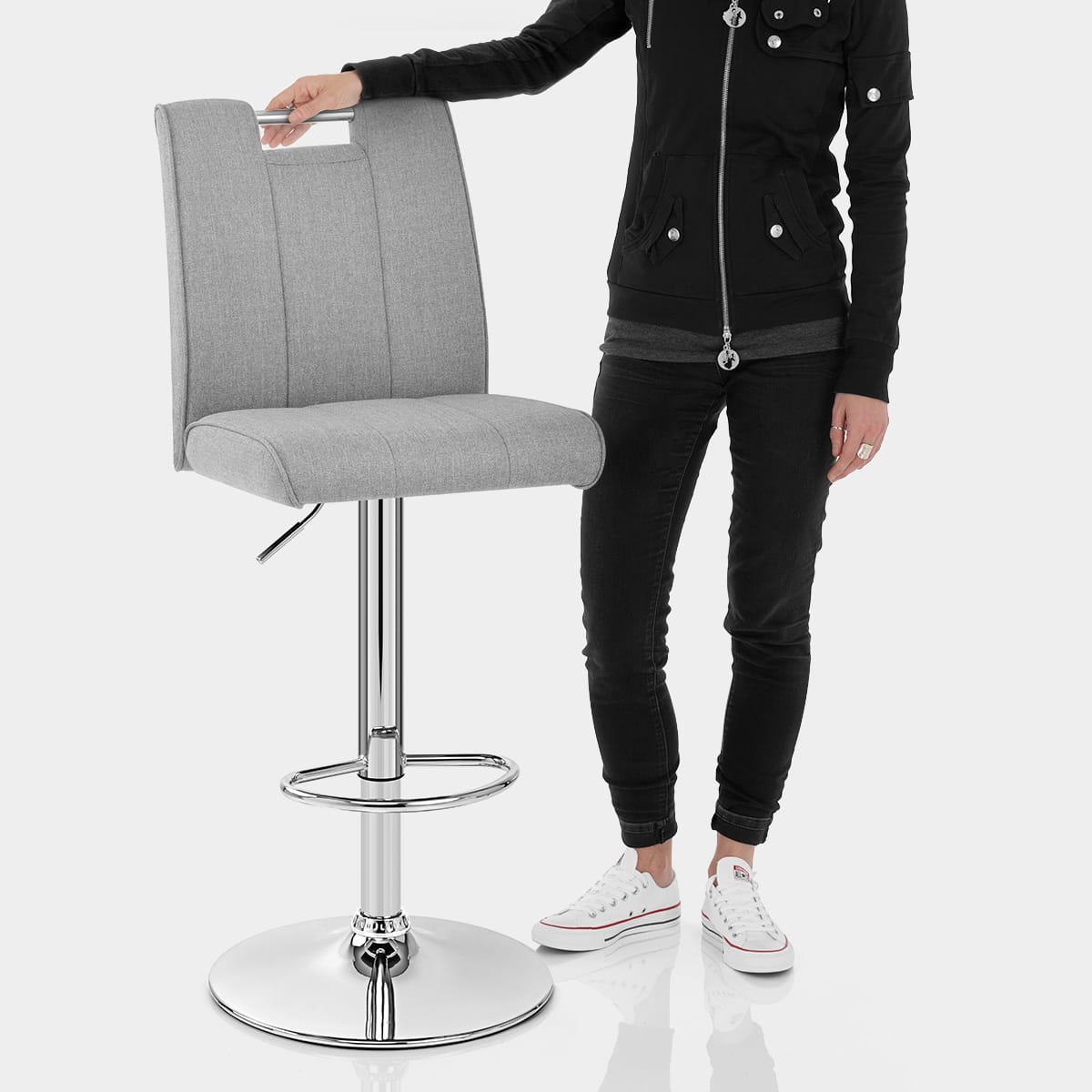 Loco Bar Stool Grey Fabric Features Image
