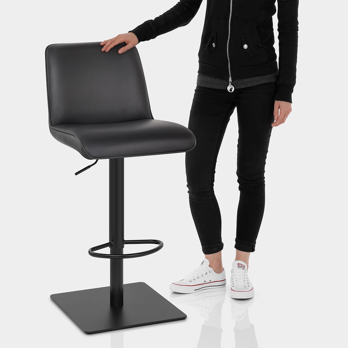 Lola Real Leather Bar Stool Black Features Image