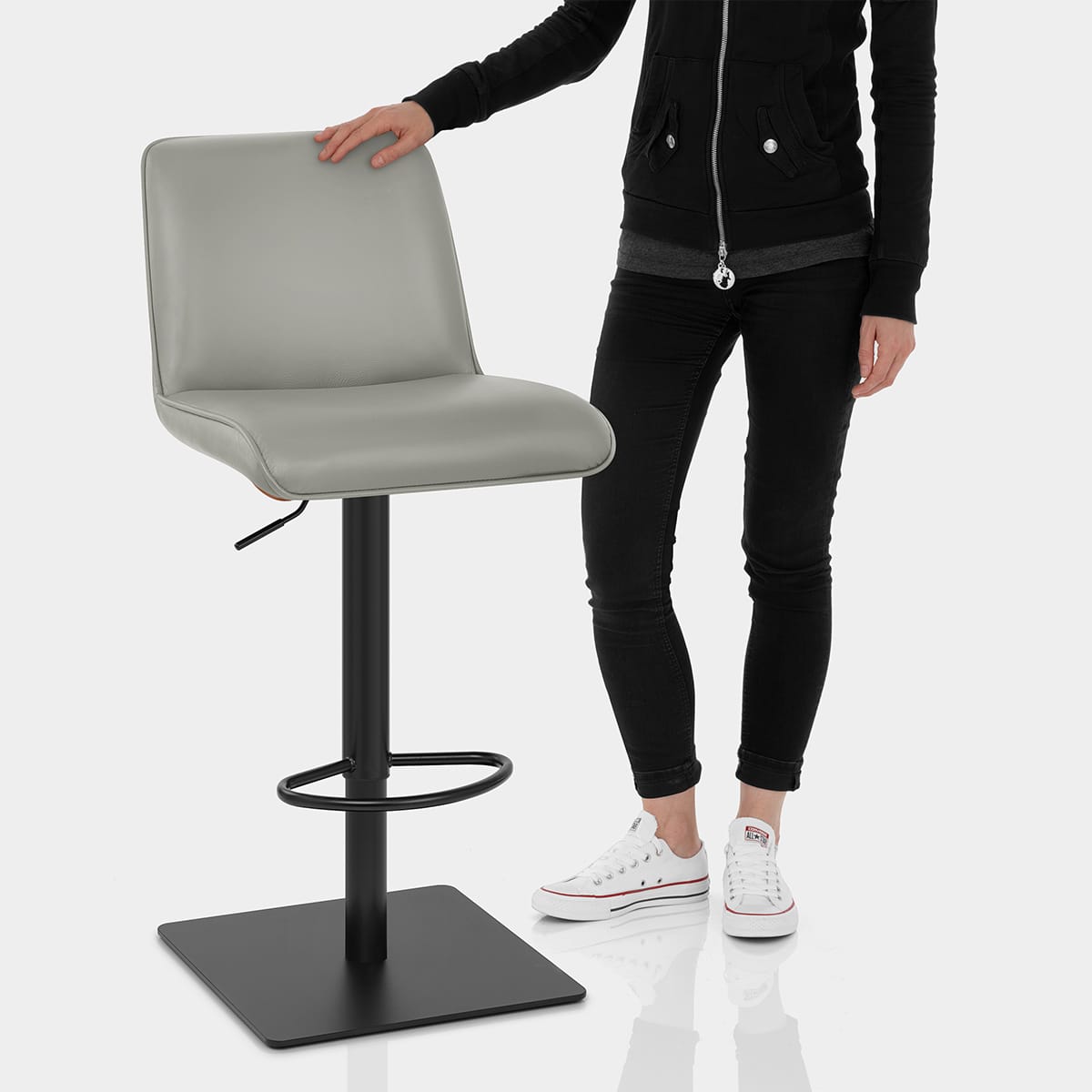 Lola Real Leather Bar Stool Grey Features Image