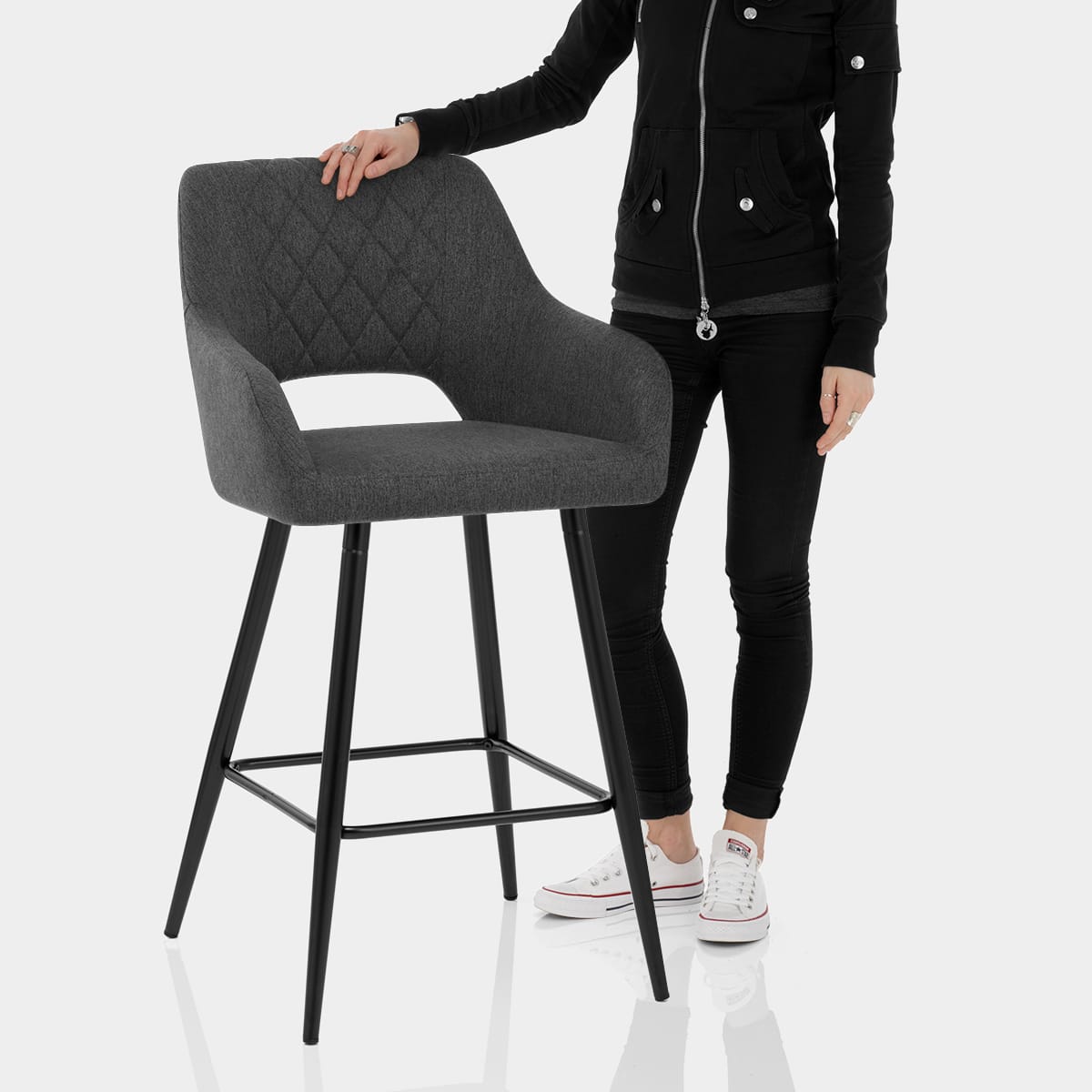 Lopez Bar Stool Charcoal Fabric Features Image