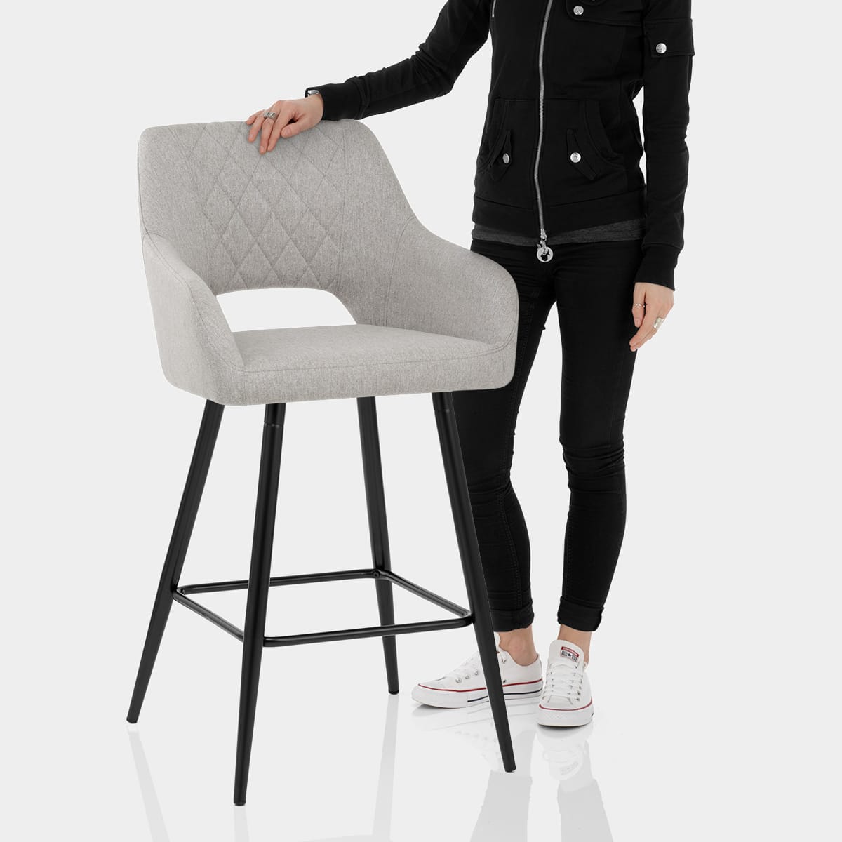 Lopez Bar Stool Grey Fabric Features Image