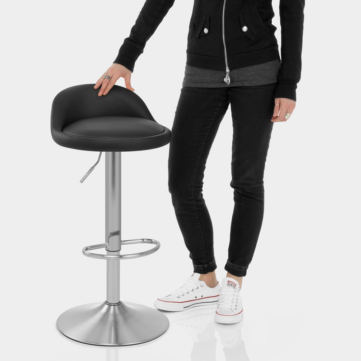 Lulu Brushed Steel Stool Black Features Image