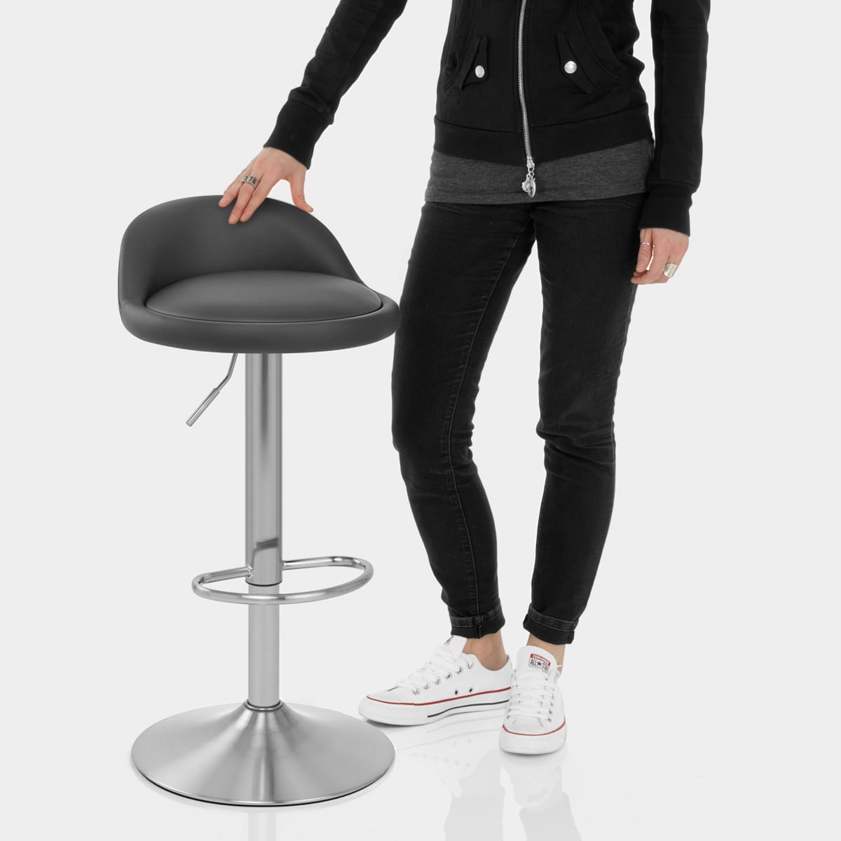 Lulu Brushed Steel Stool Grey Features Image