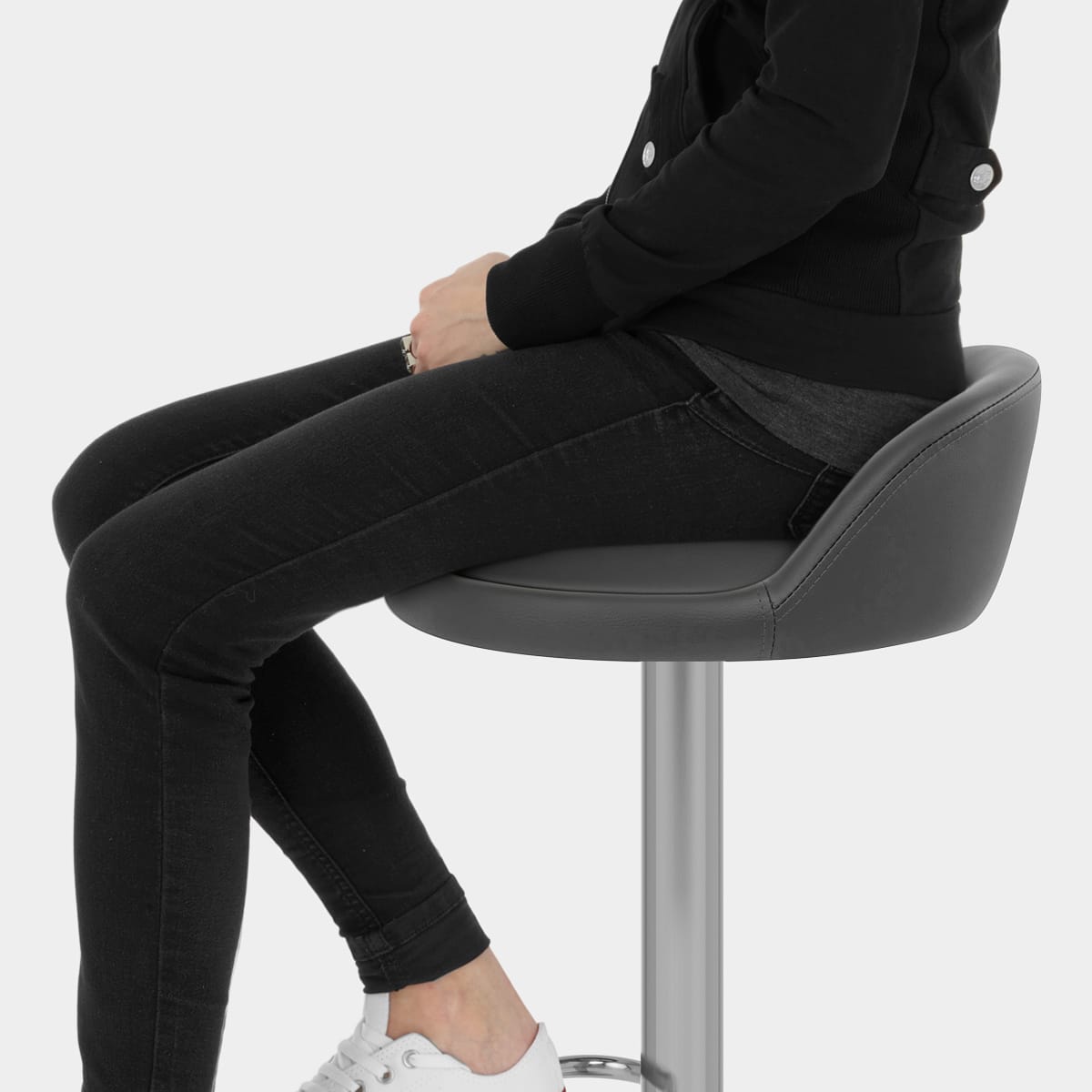 Lulu Brushed Steel Stool Grey Seat Image