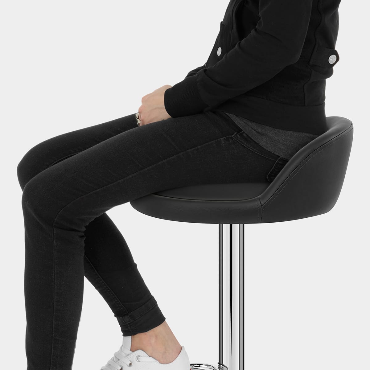 Lulu Real Leather Stool Black Seat Image