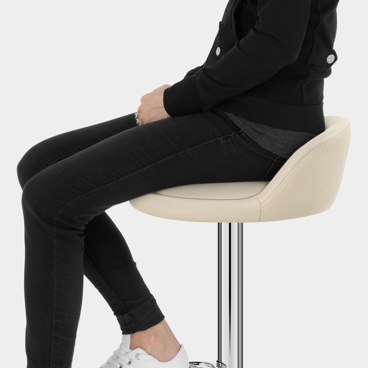 Lulu Real Leather Stool Cream Seat Image