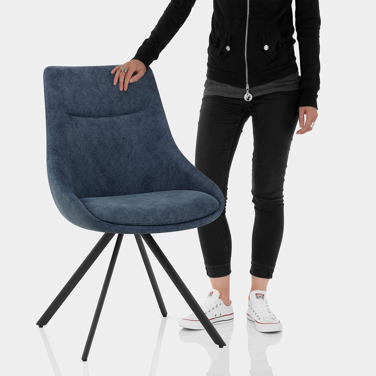 Lure Dining Chair Blue Fabric Features Image