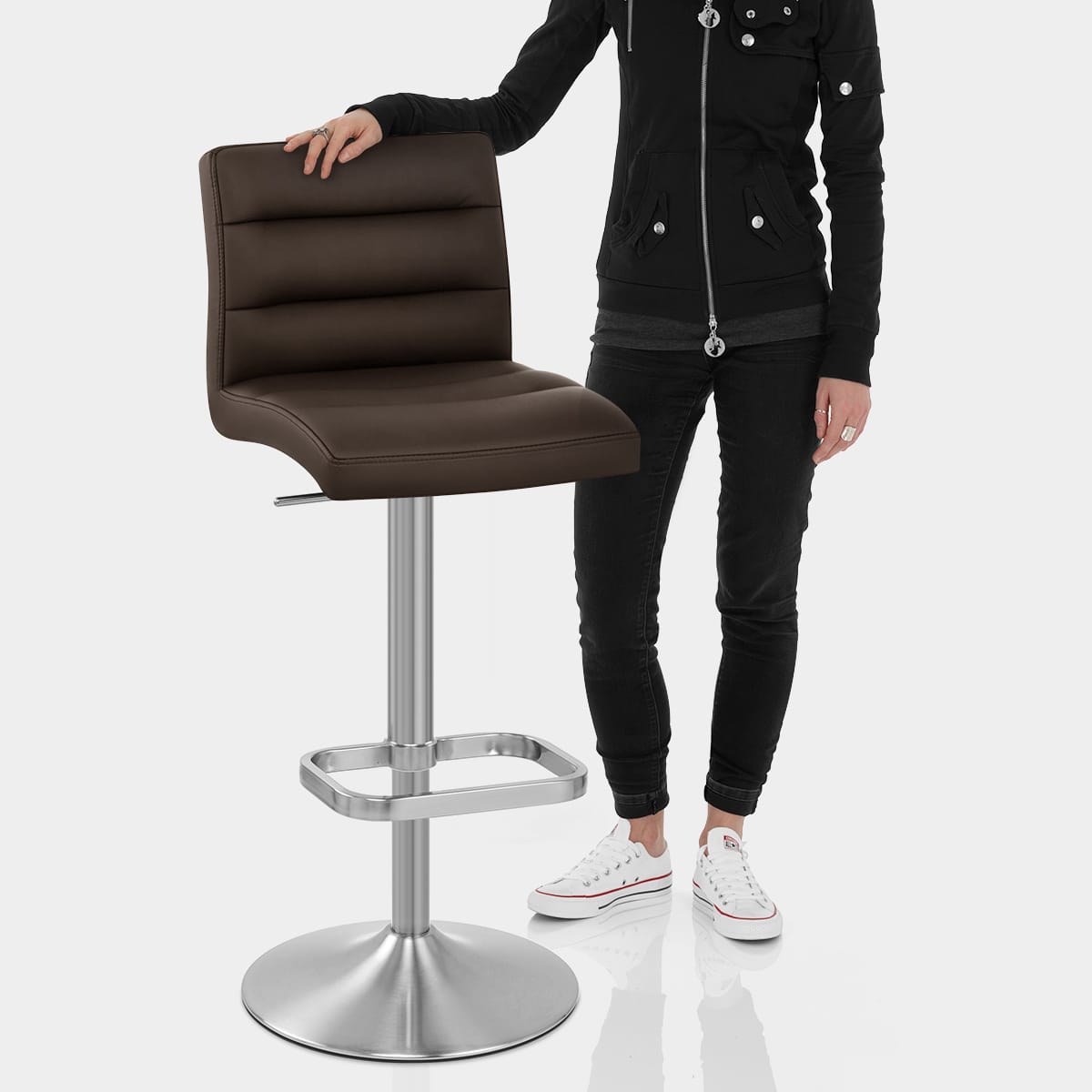 Lush Brushed Steel Bar Stool Brown Features Image