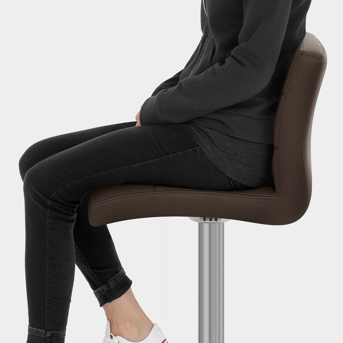 Lush Brushed Steel Bar Stool Brown Seat Image