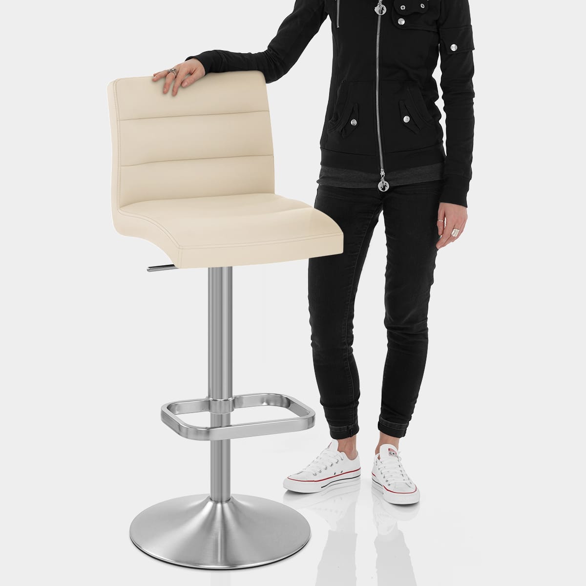 Lush Brushed Steel Bar Stool Cream Features Image