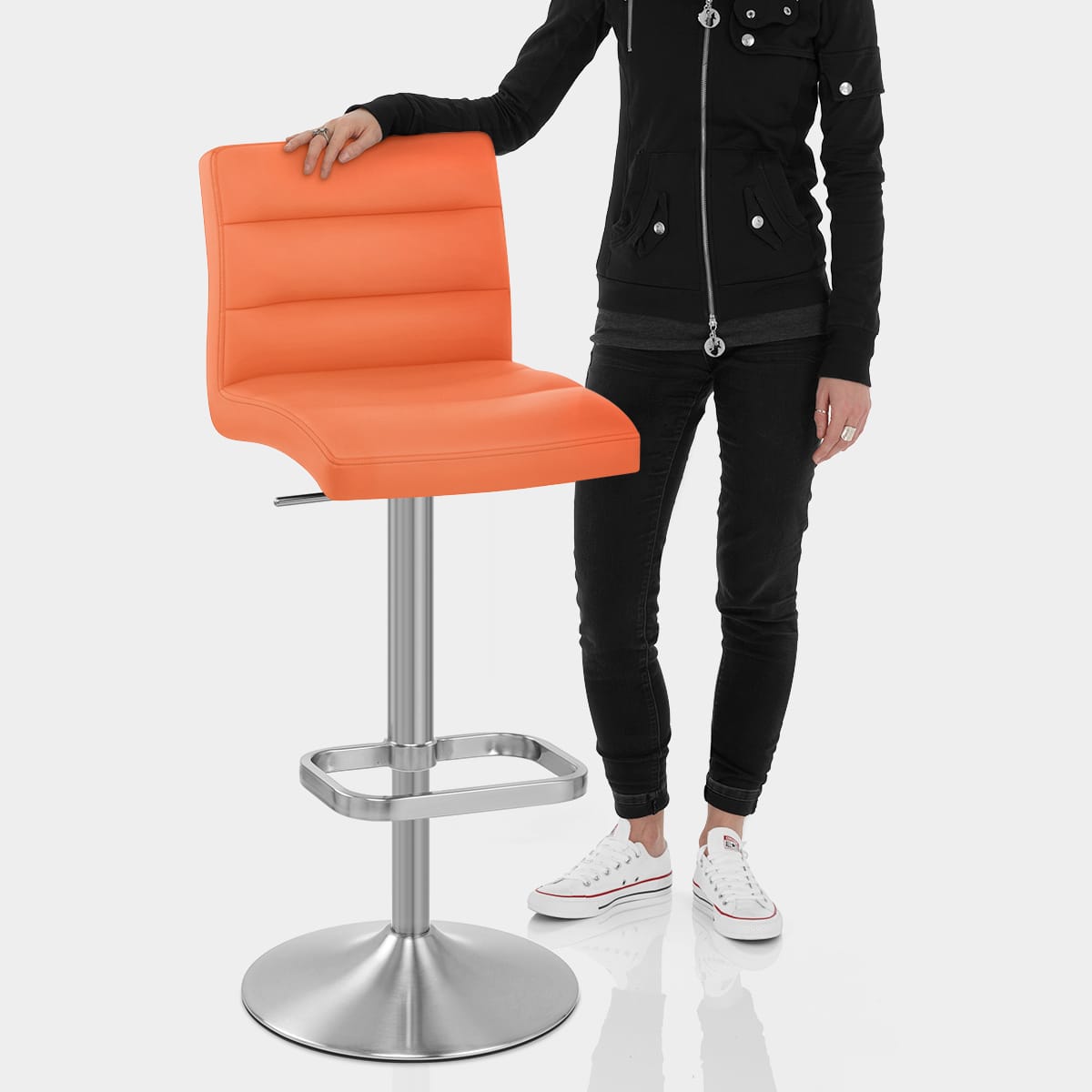 Lush Brushed Steel Bar Stool Orange Features Image