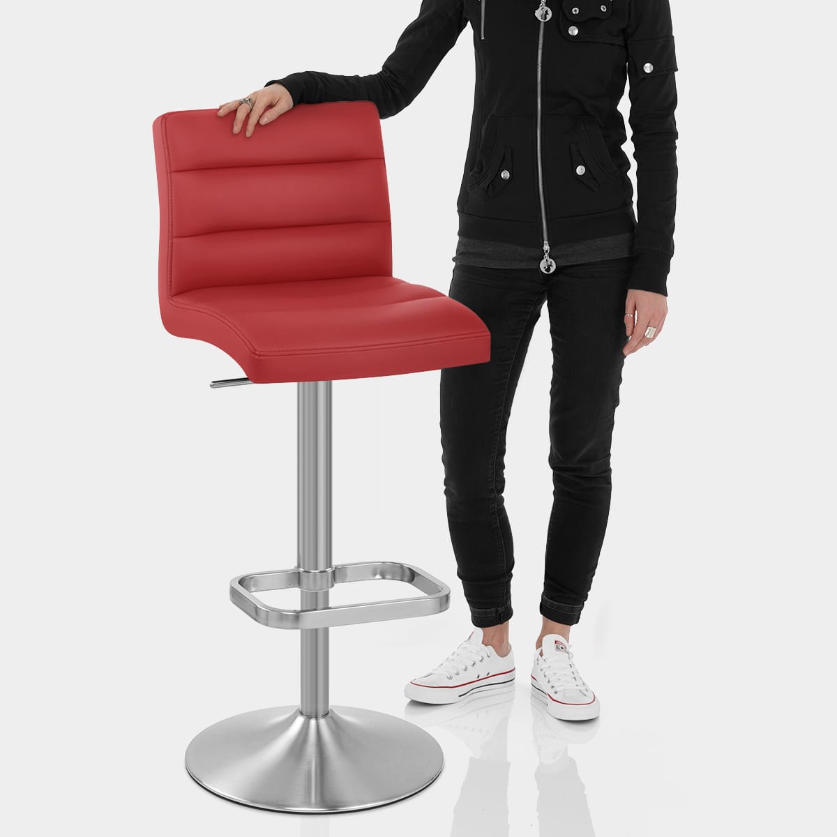 Lush Brushed Steel Bar Stool Red Features Image